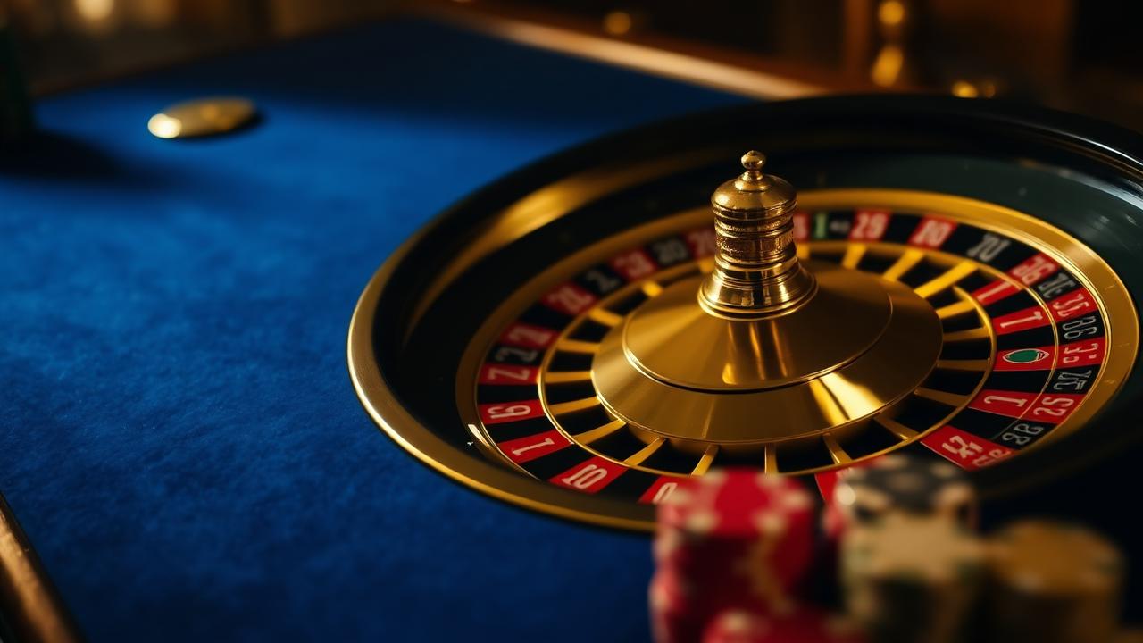 Roulettehjul i blått och guld – så ser ett casino utan svensk licens ut